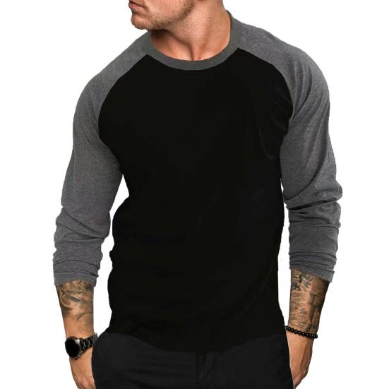Spring Autumn Men Casual T-shirt O-neck Raglan Sleeve Color Matching Slim Fit Fitness Gym Pullover Tops Streetwear