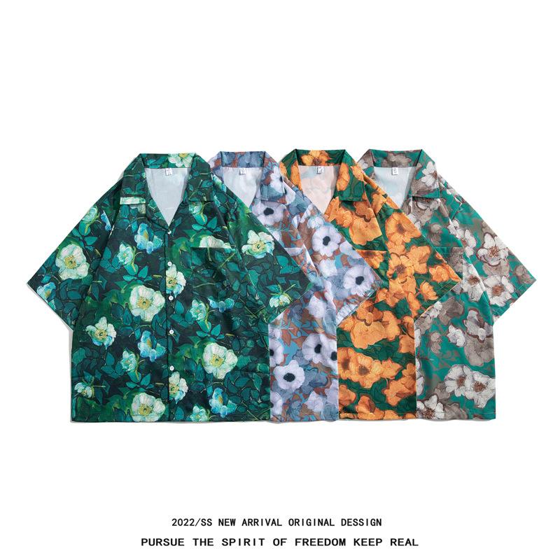 Tide Brand Retro Printed Shirt Men's Short-sleeved Couple 2022 Summer Loose Hawaiian Fashion Shirt Cardigan