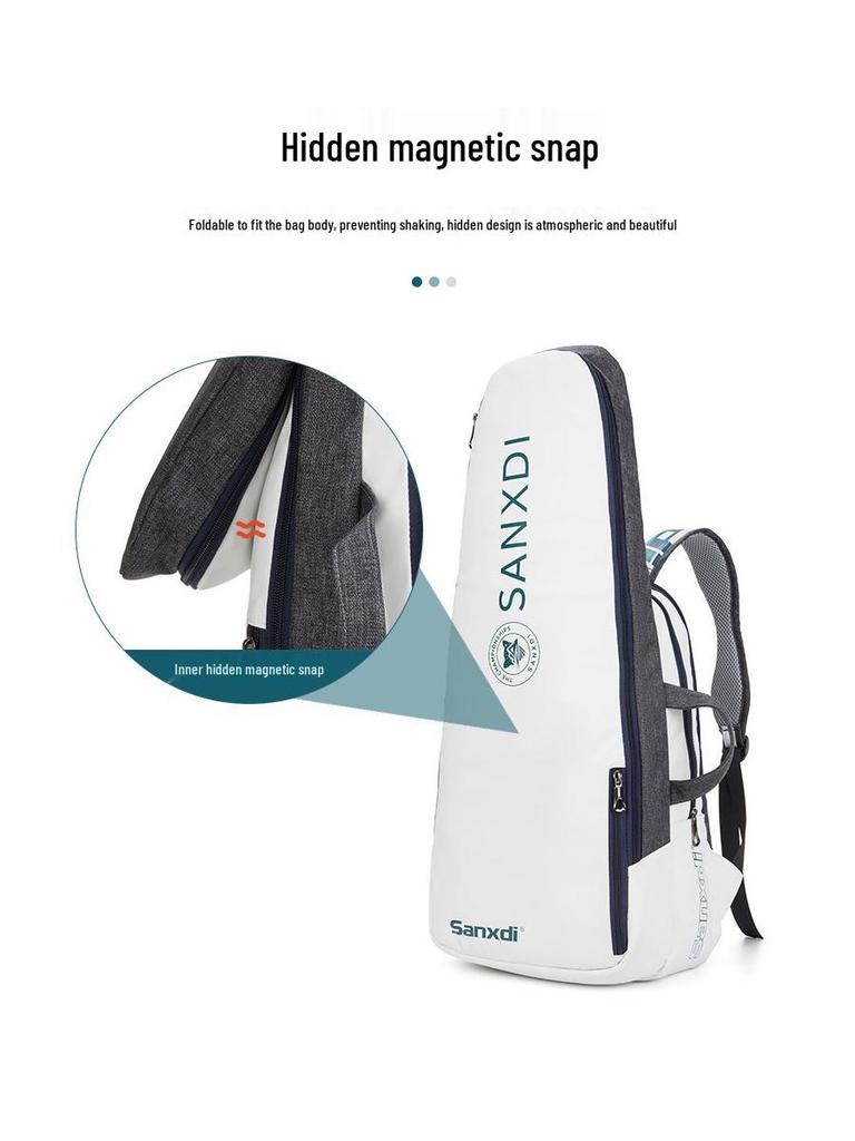 White Tennis & Badminton Backpack for 3 Rackets - Unisex Outdoor Sports Bag
