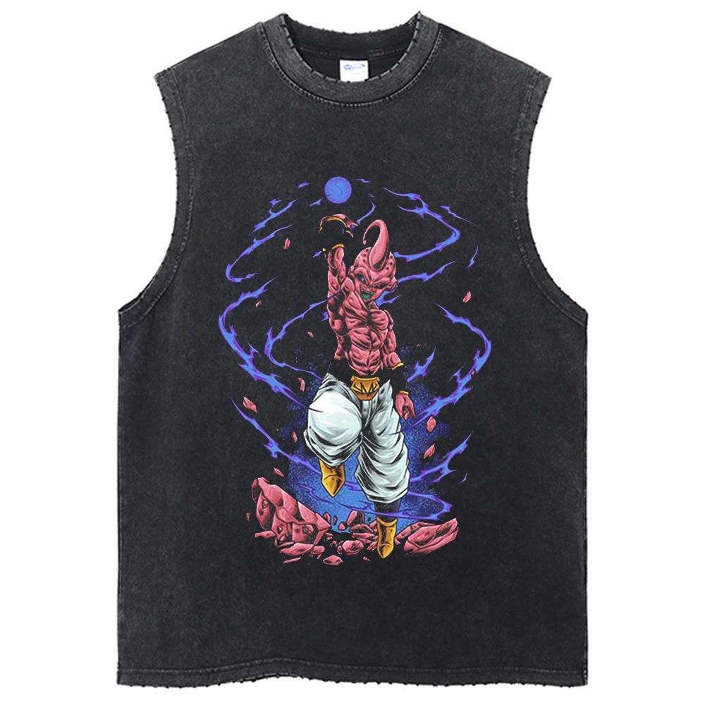 Футболки Dragon Ball Z Harajuku Hip Hop Fashion Vintage Washed Anime Man Tops Tees Retro Manga Oversize Sleeveless Shirt