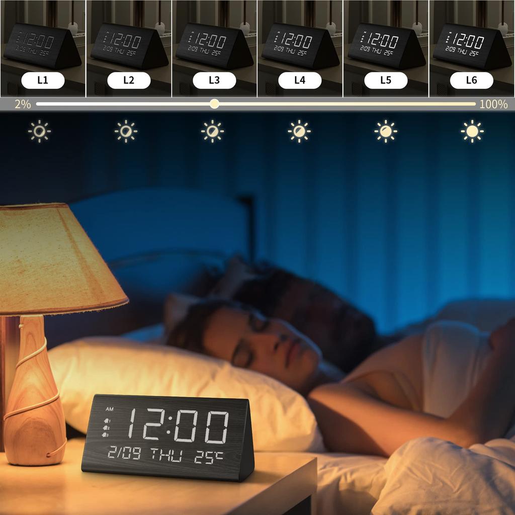 JALL Цифровой будильник Деревянный Электронный светодиодный таймер 3 будильника Температура Деревянные электрические часы для ночника, дисплей, настройки, режим будний день/выходной день,