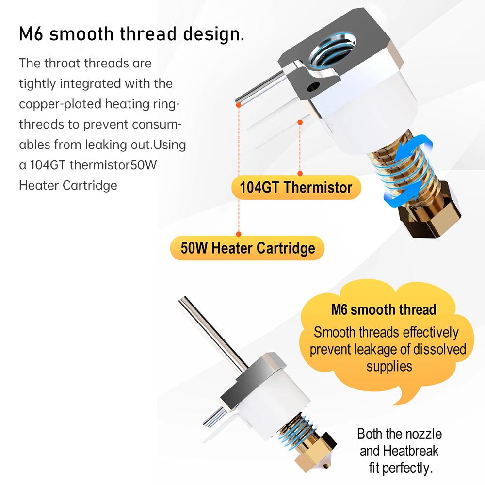 Комплект Trianglelab TD6S Hotend с керамическим нагревательным кольцом + сопло V6, совместимое с 3D-принтером Voro