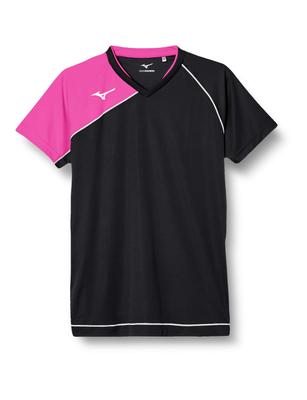 Mizuno Волейбольная одежда, Игровая футболка с коротким рукавом, Влагоотводящая, Быстросохнущая, Унисекс, V2MA8001, Размер 98, Черный x Ягодно-розовый, L