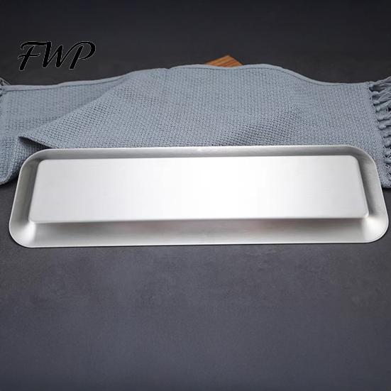One-piece Molded Serving Tray Stainless Steel Rectangular BBQ Plate Korean Style Roasting Pan for Barbecue Meat Snack Dessert Sushi Dish Home Kitchen