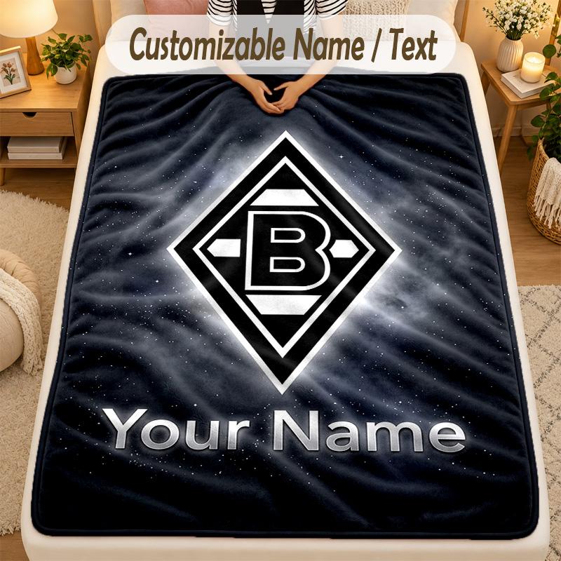 Flannel BlanketBorussia Mönchengladbach Custom Name Text Personalized Soft Warm Throw Blanket Home Decor Gift