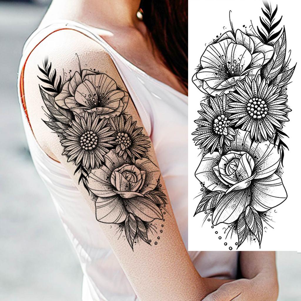 1 Sheet Snake Temporary Tattoos For Women Men Arm Leg Forearm Body Adults Rose Fake Flower Tattoo Sticker Waterproof Covers Up