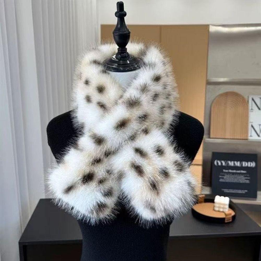 Crossover Pull Through Scarf Leopard Print Winter Neck Warmer New Plush Neck Scarf Daily Outfits