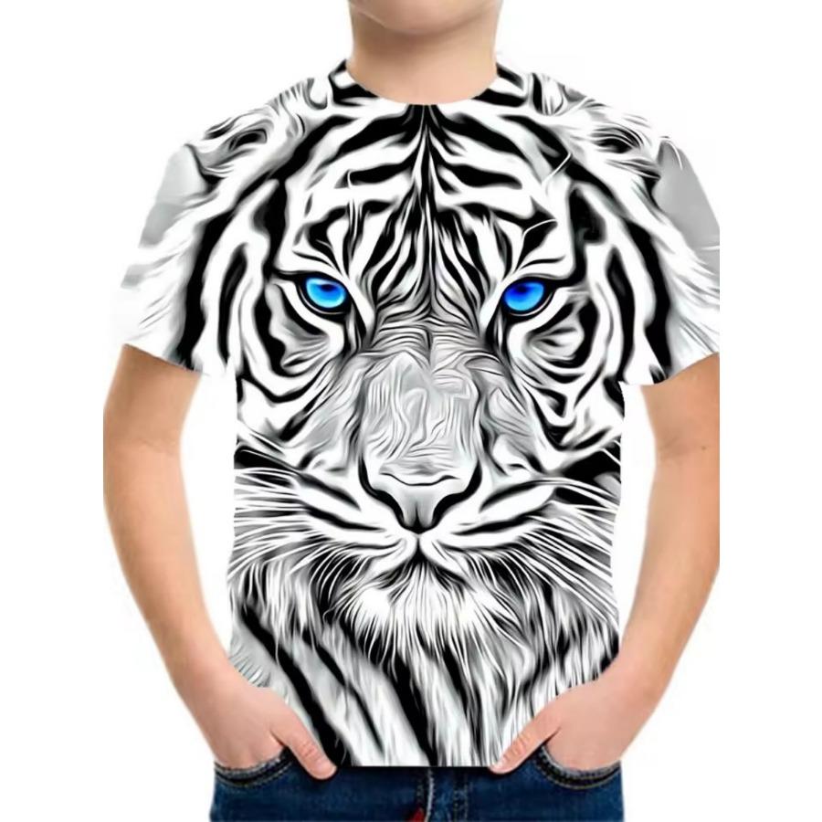 3D Digital Print Kids Stylish Lion Dragon Animal Pattern T-Shirt Boys Short Sleeve Crew Neck Casual T-shirts