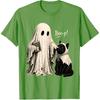 Vintage Halloween Spooky Book Ghost with Black Cat Boo-p T-Shirt