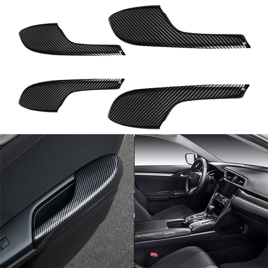 4x Carbon Fiber Look Interior Door Armrest Panel Trims For Honda Civic 2016-2020