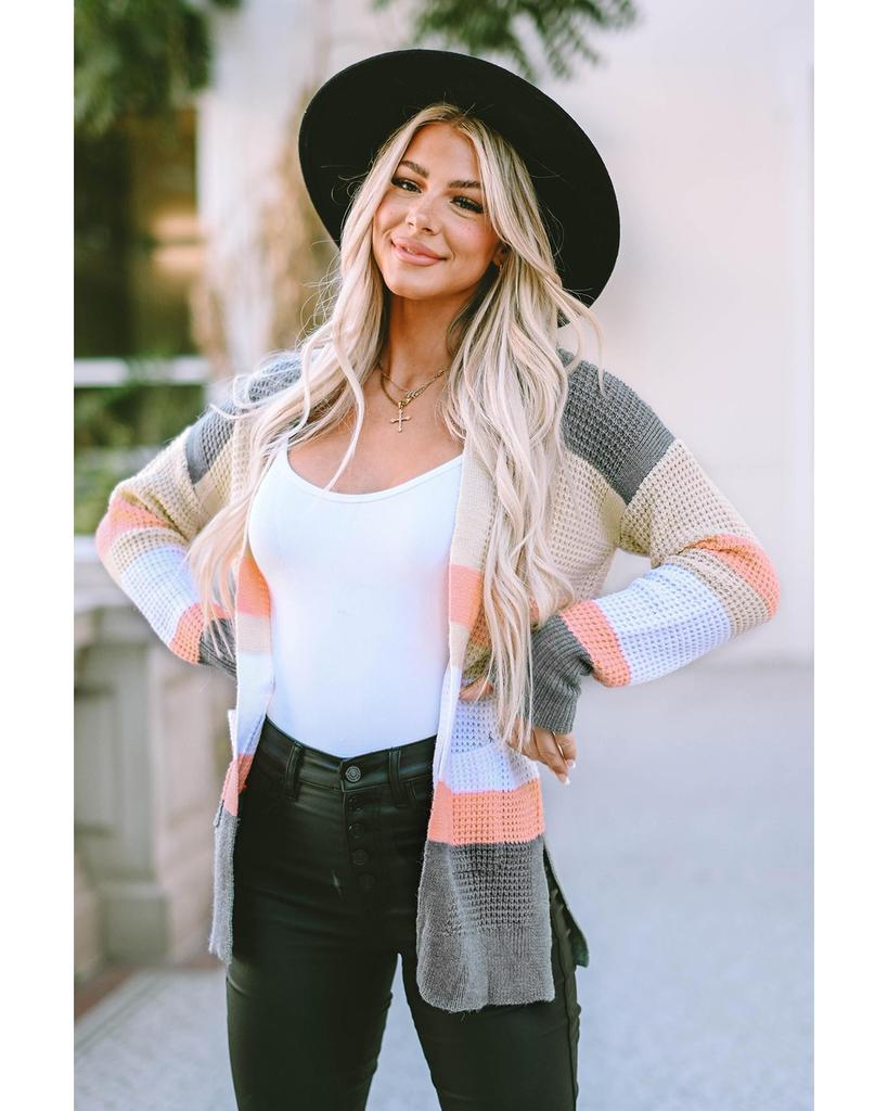 Azura Exchange Многоцветный кардиган с открытой передней частью, в полоску, с цветными блоками и карманами