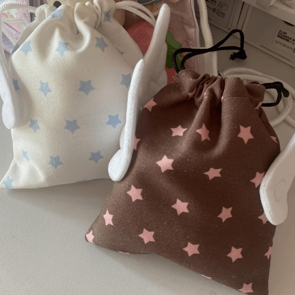 Canvas Drawstring Makeup Bag Portable Small Organizer Y2K Cosmetics Bag Stationery Storage