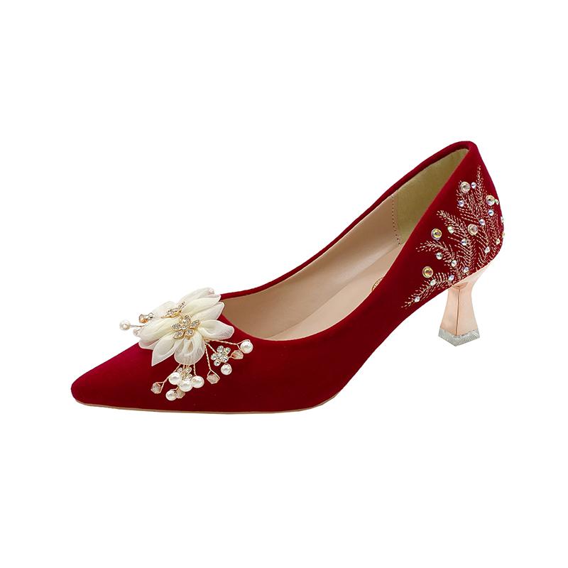 Мода Новые Женские Туфли Свадебные Туфли на Высоком Каблуке Удобная Легкая Подошва Нескользящие ) Формальные босоножки без бретелек с цветочным узором