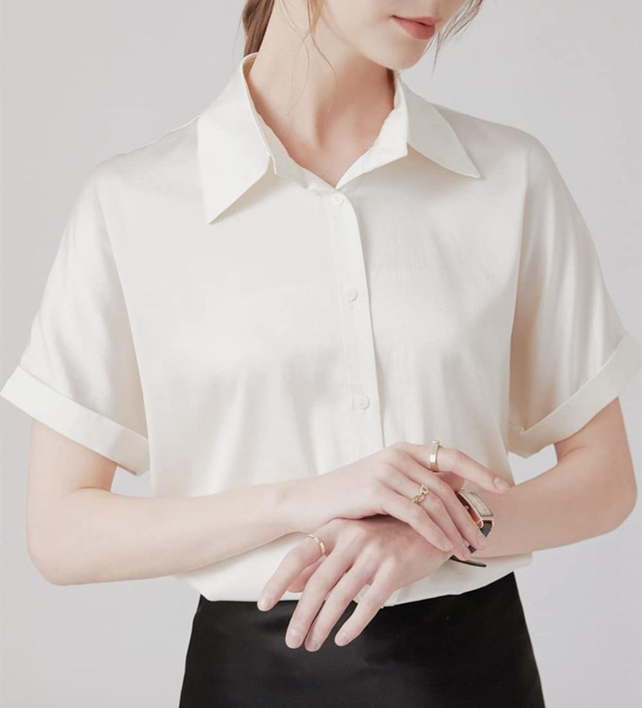 Блузка рубашка для коротких без формы свободная большая деловая работа очень 2L [ВЕСЕННИЙ СЕЗОН] женщины, топ, рукав, лето, повседневная, офис, глажка, сохранение,