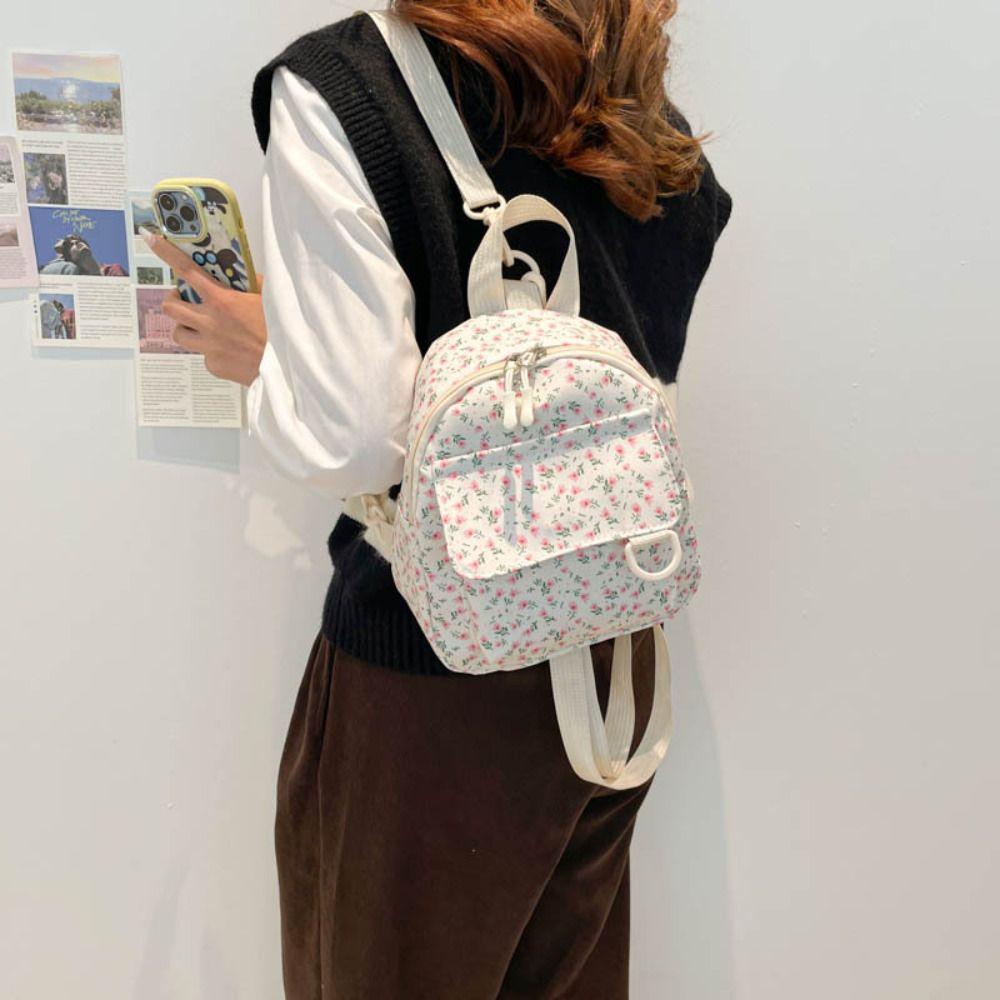 Students Mini Backpack Canvas Small Backpack Fashion Floral Backpack for Girls