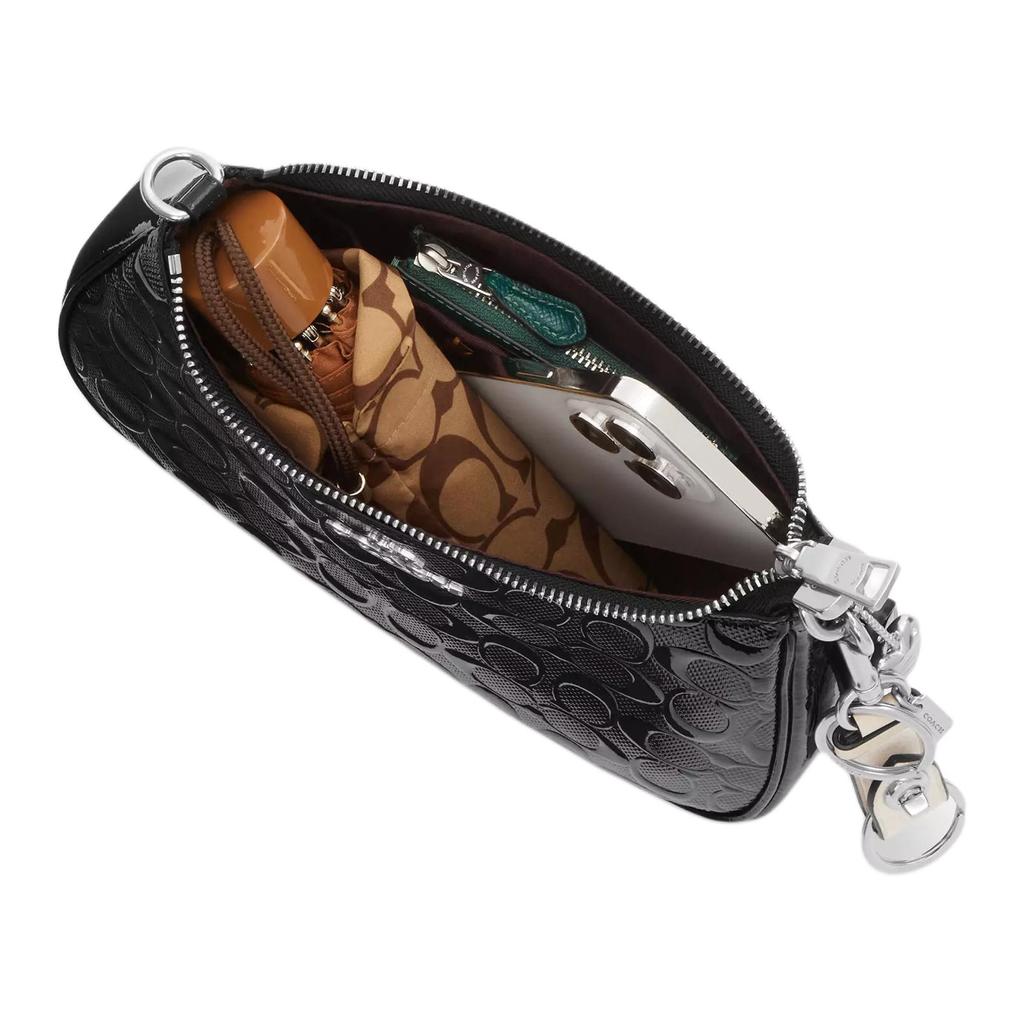 Coach Teri 25 Классический Логотип Подпись Лакированная Кожа и Гладкая Кожа Сумка Кроссбоди На Плечо Средний Размер Женские Сумки Серебристый Черный CDY98-SVBK