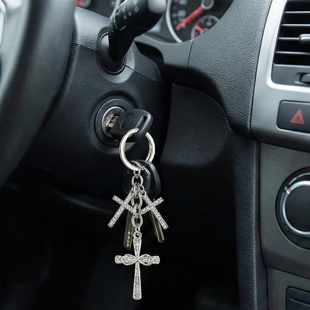 Exquisite Rhinestones Embellished Metal Crucifix Key Holder for Keys Backpacks and Decorative Accessory Keyring Charm