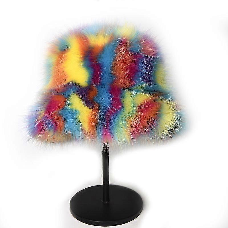 Women Furry Fisherman Hat Faux Fur Bucket Cap Winter Ear Warmer