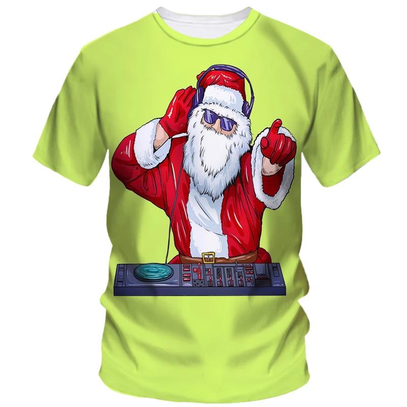 Горячая Рождественская Вечеринка Футболка с 3D-принтом Мужская и Женская Парная Красная Футболка с Коротким Рукавом Вечеринка Топ Большой Размер Свободный Уличный Модный Топ