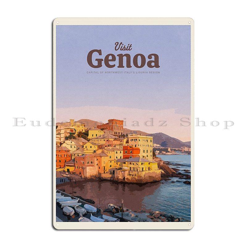 A Vintage Travel Art of Genoa Italy Vintage Travel Tourism Metal Plaque Cinema Classic Printed Bar Decoration Tin Sign Poster