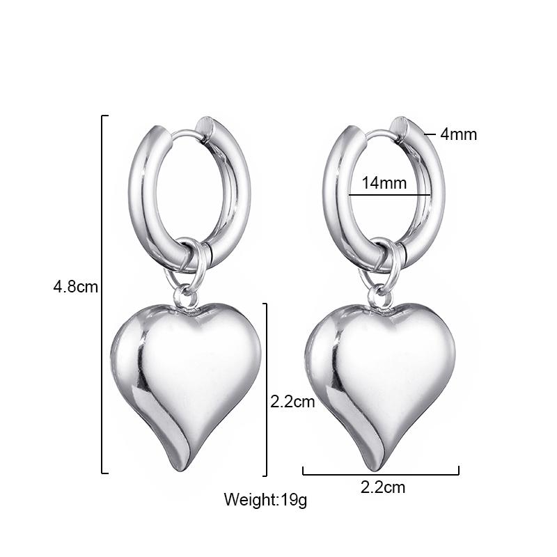 Classic Stainless Steel Heart Pendant Round Hoop Earrings For Women Gold Silver Color Big Statement Female Jewelry Earrings Gift