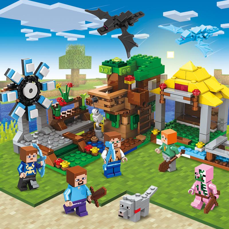 Строительный набор Minecraft "Деревня в пещере" для детей с интерактивными элементами и тематическими персонажами