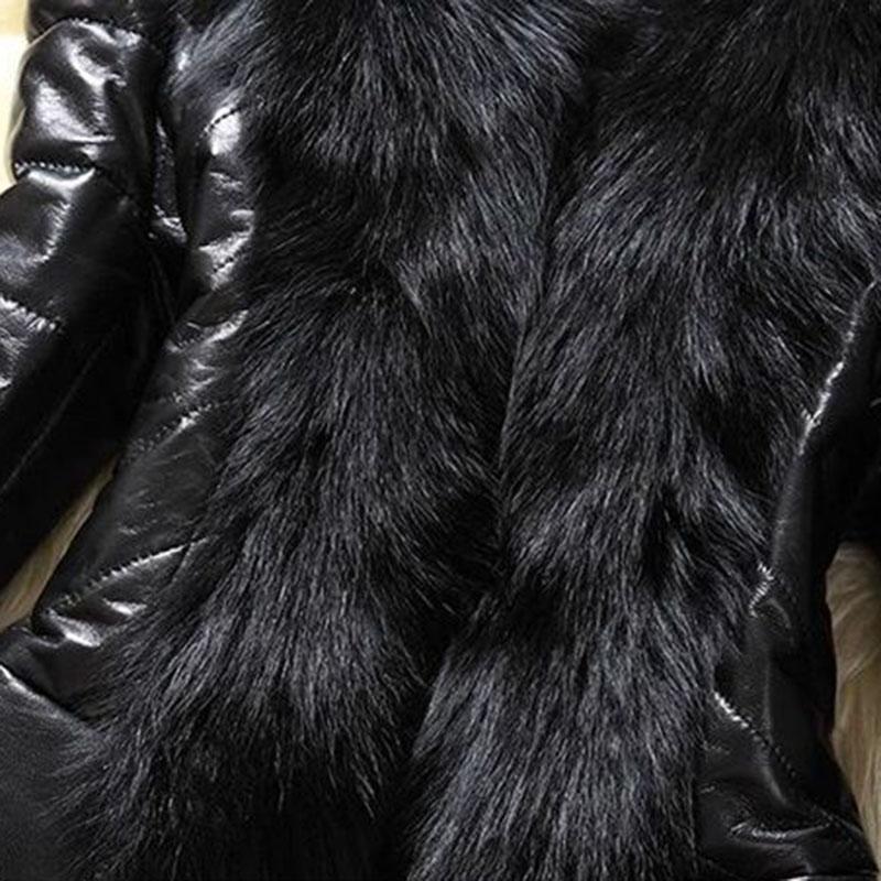 Осеннее и зимнее пальто из искусственного меха, короткое женское пальто из плотной хлопковой кожи с воротником из искусственного лисьего меха, женское черное кожаное пальто