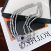 5-6mm Near Round Grey Freshwater Pearl Necklace Three-Layer Fan Choker