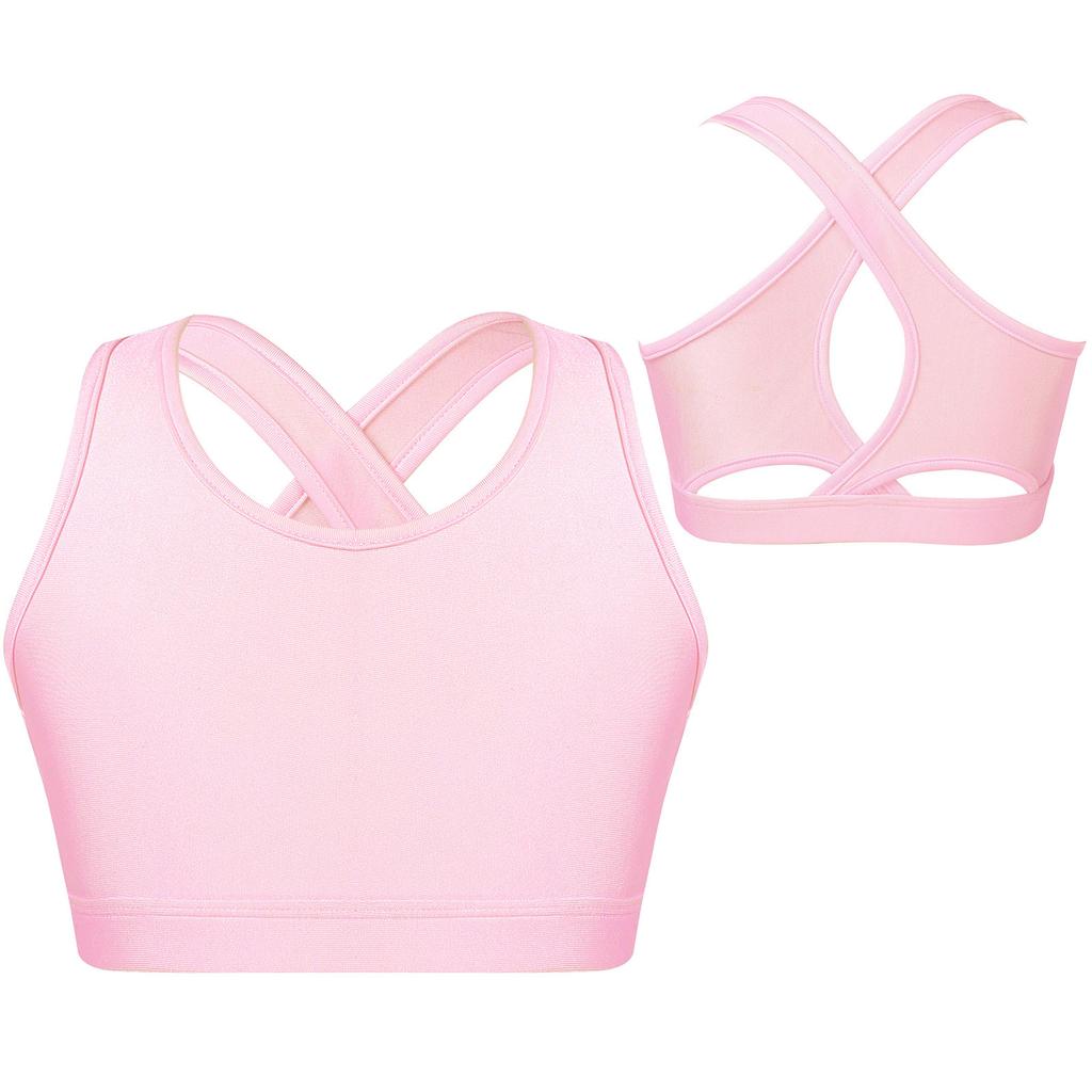 Kids Girls Cirss Cross Back Crop Vest Top for Gymnastics Dance Yoga Running Costume