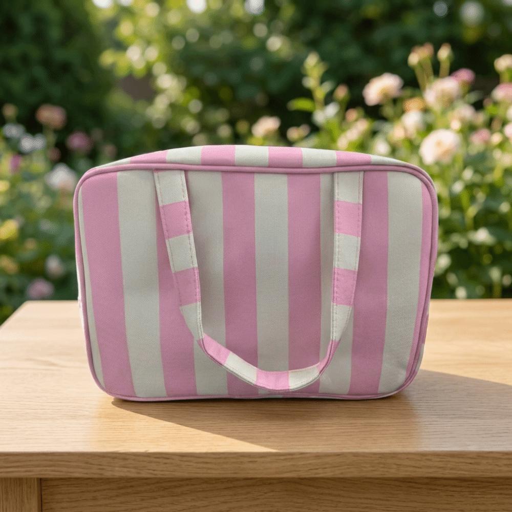 Large Capacity Striped Toiletry Storage Bag Collapsible Cosmetic Pouch Travel Makeup Bag  Gym
