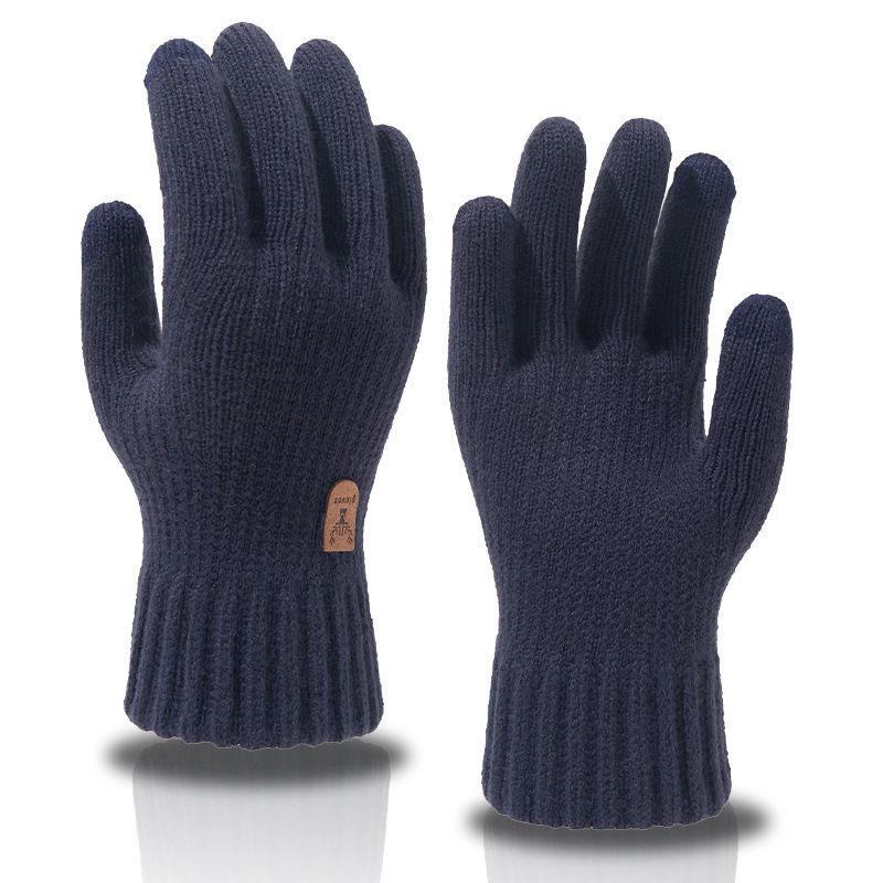 Men's Winter Knitted Touchscreen Gloves - Warm, Velvet-Lined for Cycling, Writing, and Office Use.