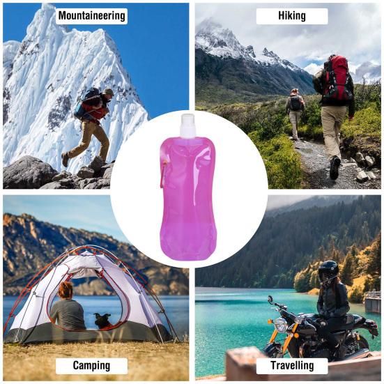 Collapsible Water Bottle 480ml BPA Free Reusable Water Pouch Hiking Camping Travel Sports Folding Water Bag Portable Leak-Proof