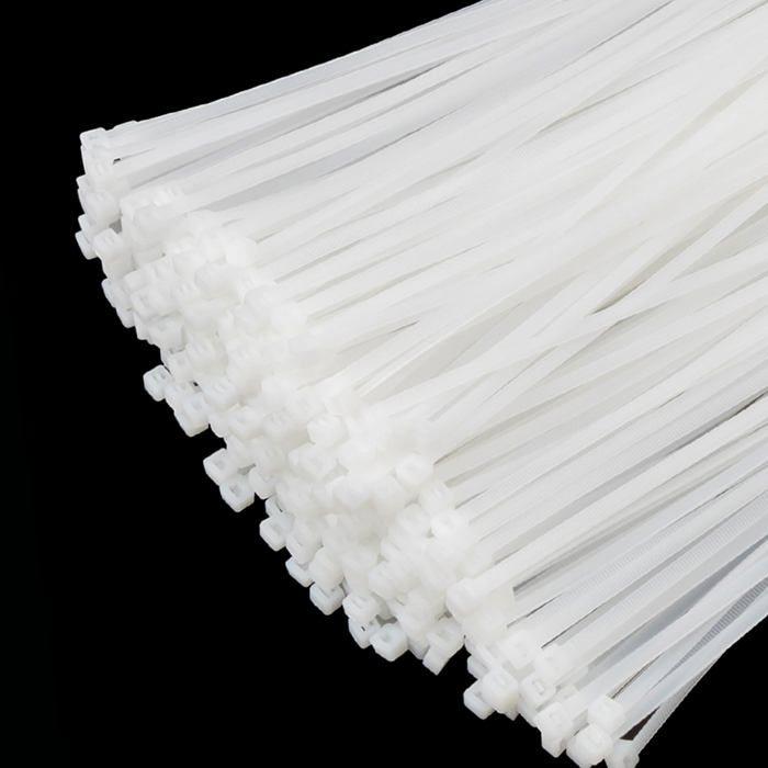 1000 Colliers de serrage autobloquants 200 x 4,8 mm blanc – Nylon 66 résistant UV, -35°C à 85°C
