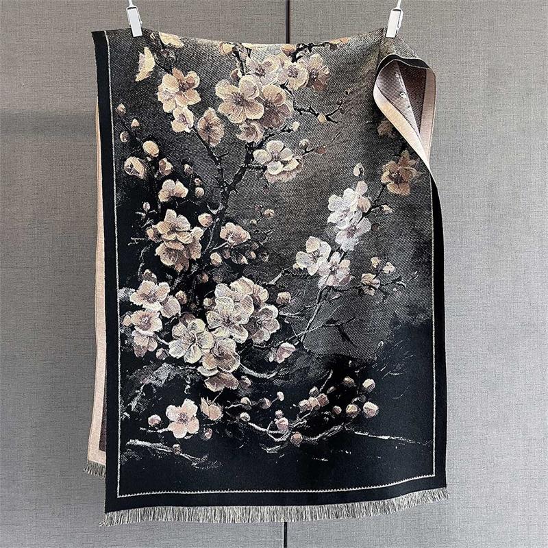 Luxury Brand Cashmere Women Floral Scarf Winter Warm Shawl and Wrap Bandana Pashmina Female Foulard Square Thick Blanket Poncho