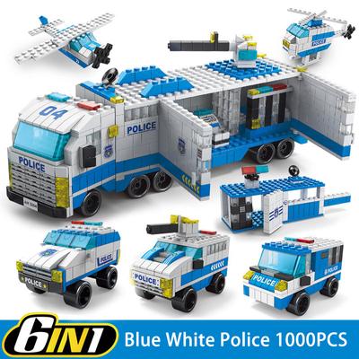 1000 шт. 6 в 1, городские полицейские грузовики, строительные блоки, полицейский робот, модель вертолета, кирпичи, игрушки для детей
