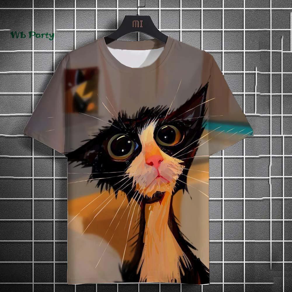 Мужская футболка с принтом кота Летние топы Повседневная футболка с коротким рукавом Мужские забавные футболки Одежда для мужчин оверсайз Футболка с графикой животного