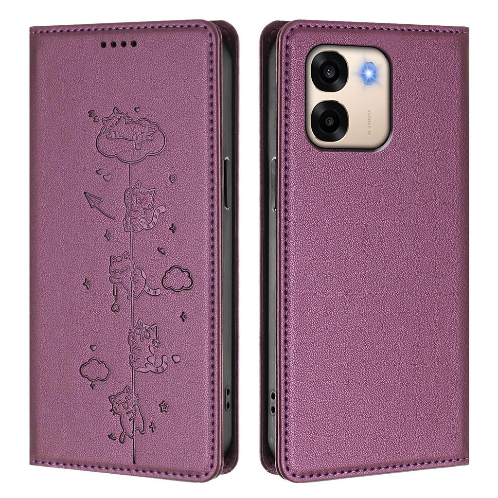 For Oppo A6x 5G/Oppo A6 5G Case RFID Blocking Wallet Stand Imprinted Cat Pattern Leather Phone Cover