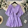 Super fairy lace hollow waist V-neck dress women's summer new vacation fairy wind French sweet doll dress