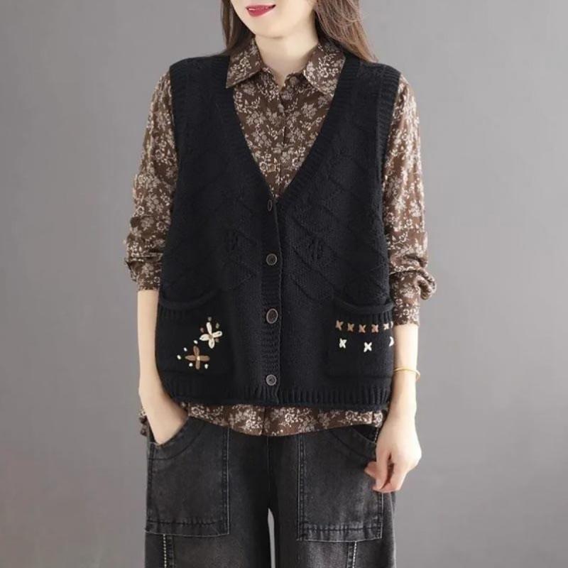 Жилет женский жилет свитер куртка женская осенняя художественная ретро вязаная кардиган свободная куртка топ