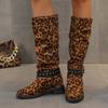 Замшевые женские леопардовые сапоги до колена, сексуальные высокие каблуки, дизайнерские массивные туфли, зима 2025, трендовые готические туфли-лодочки для вечеринок Chelsea Botas Mujer