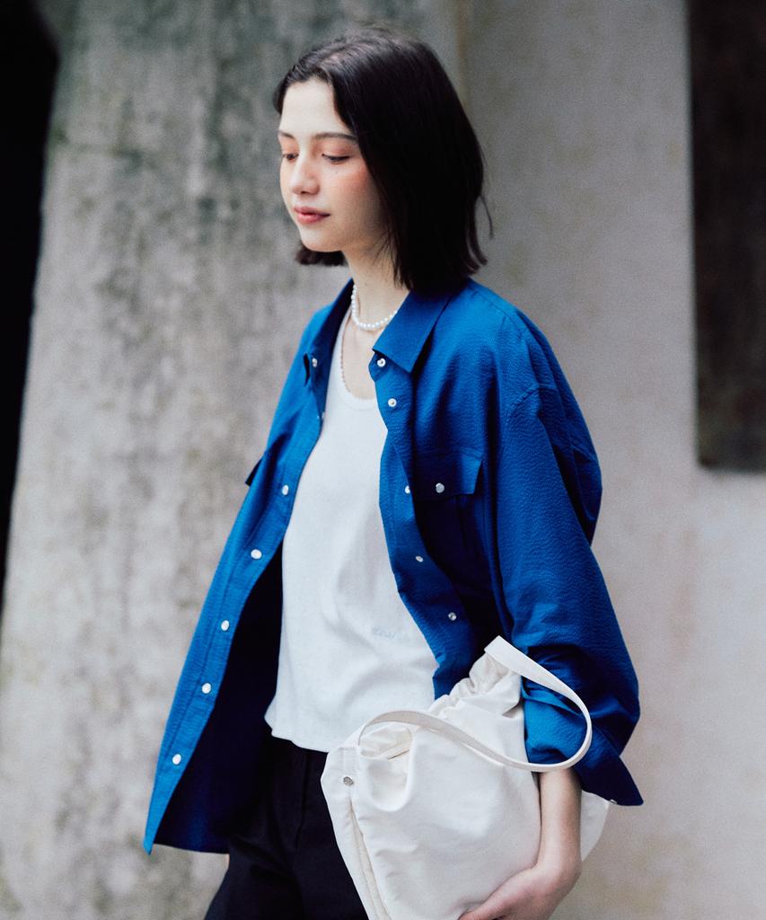TTUDEMENT Seersucker Work Shirt Navy