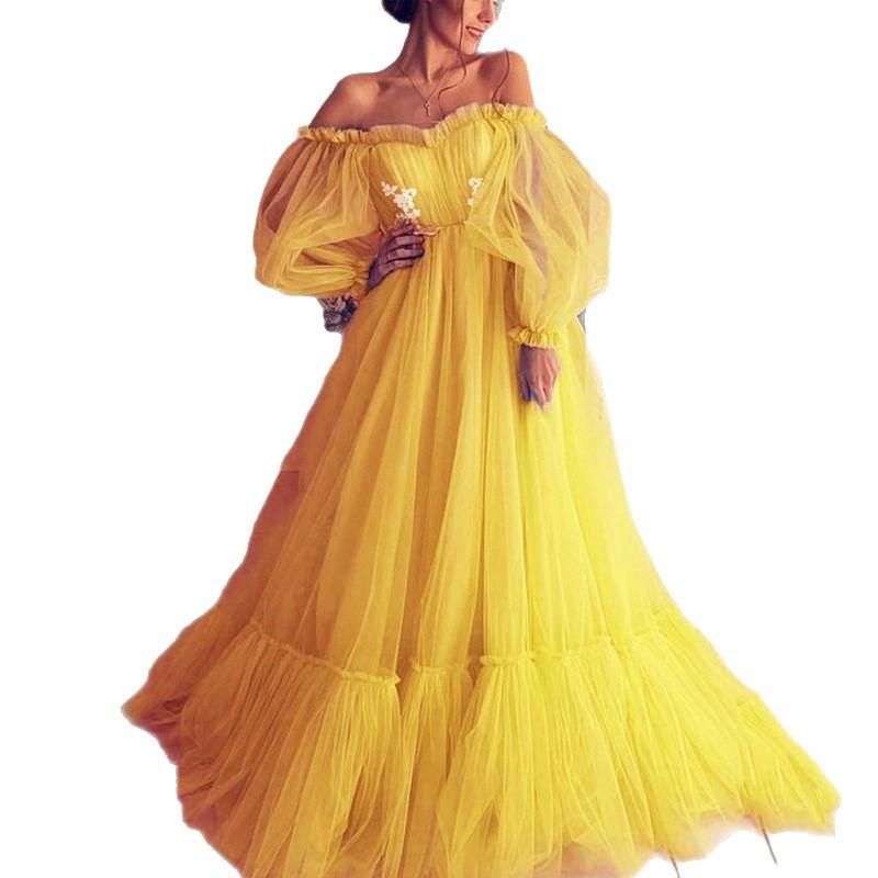 Новая европейская и американская женская одежда wish одно плечо сетка длинное свадебное платье большое расклешенное платье новое