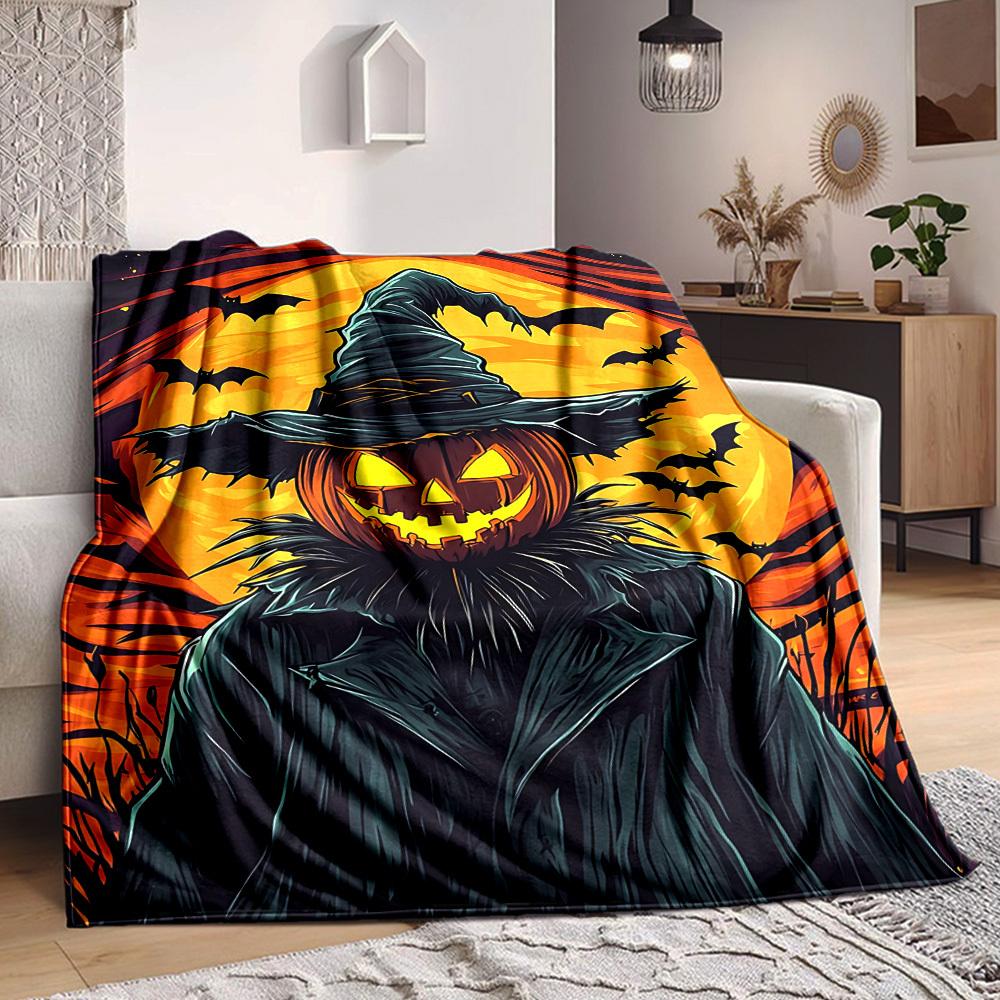 1pc Pumpkin Witch Blanket Lightweight Flannel Blanket Throw Blanket For Sofa, Bed, Travel, Camping, Livingroom, Office, Couch, Chair, And Bed yy251015