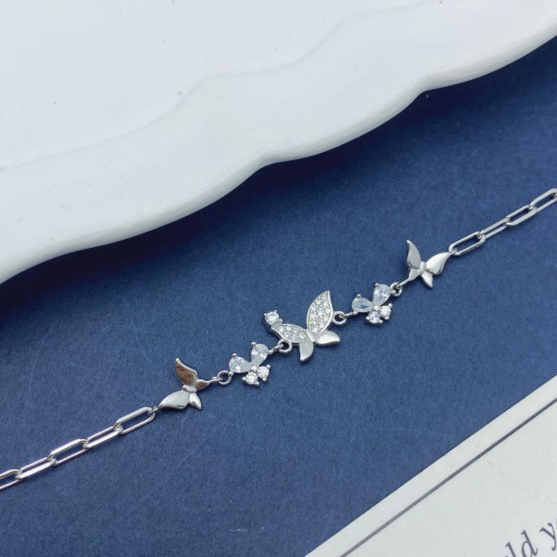 S925 Sterling Silver Butterfly Bracelet for Women - Elegant Inlaid Design, Perfect Birthday Gift for Girlfriend