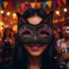 3D Cat Texture Glitter Cat Half Face Mask Funny Cosplay Halloween Cat Party Eye Mask  Themed Party