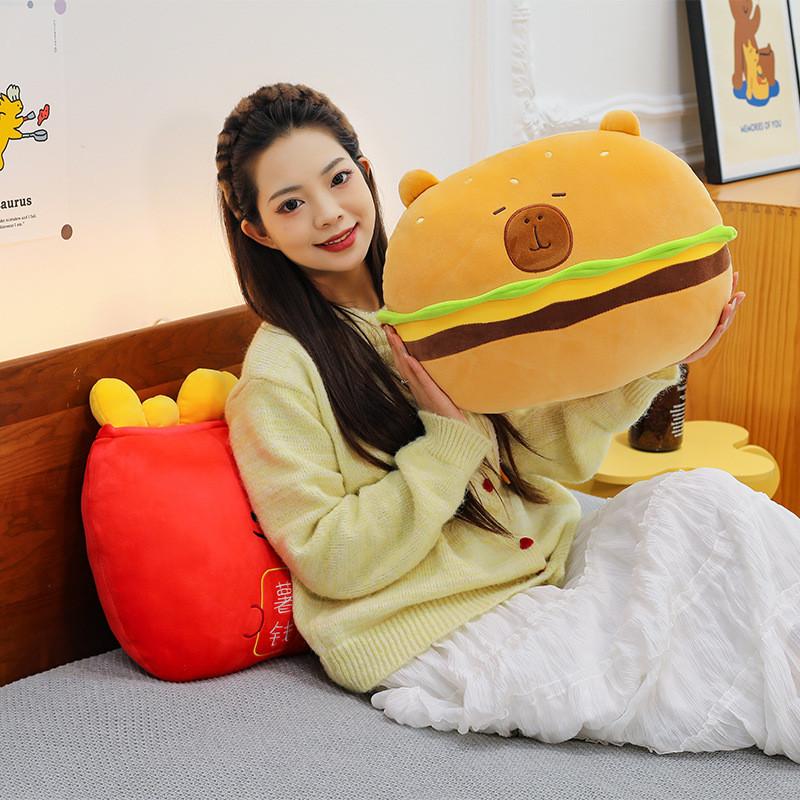 Plush Capybara Hamburger Toy Adorable Cartoon Girls Bedtime Pal Birthday Gift