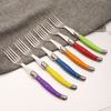 6pcs Laguiole Steak Forks Rainbow Dinner Fork Set Colorful Cutlery Table Fork Stainless Steel Bar Dinnerware Restaurant Home Kit