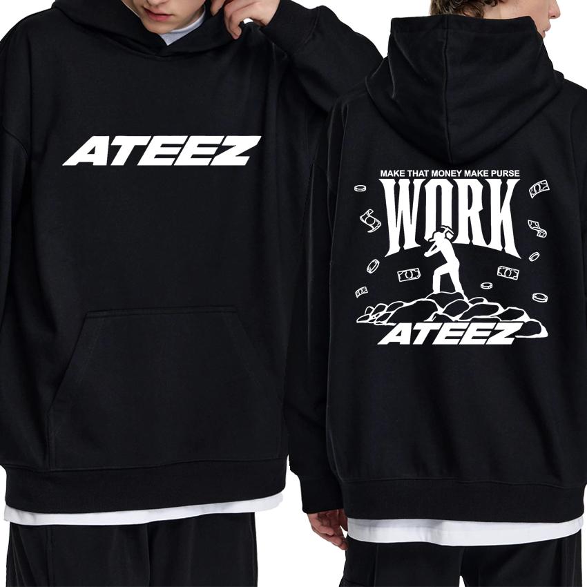 Kpop Ateez мировой тур 2025 Новые толстовки с двусторонним принтом Унисекс мода Y2k пуловеры Мужские женские Флисовая с длинным рукавом