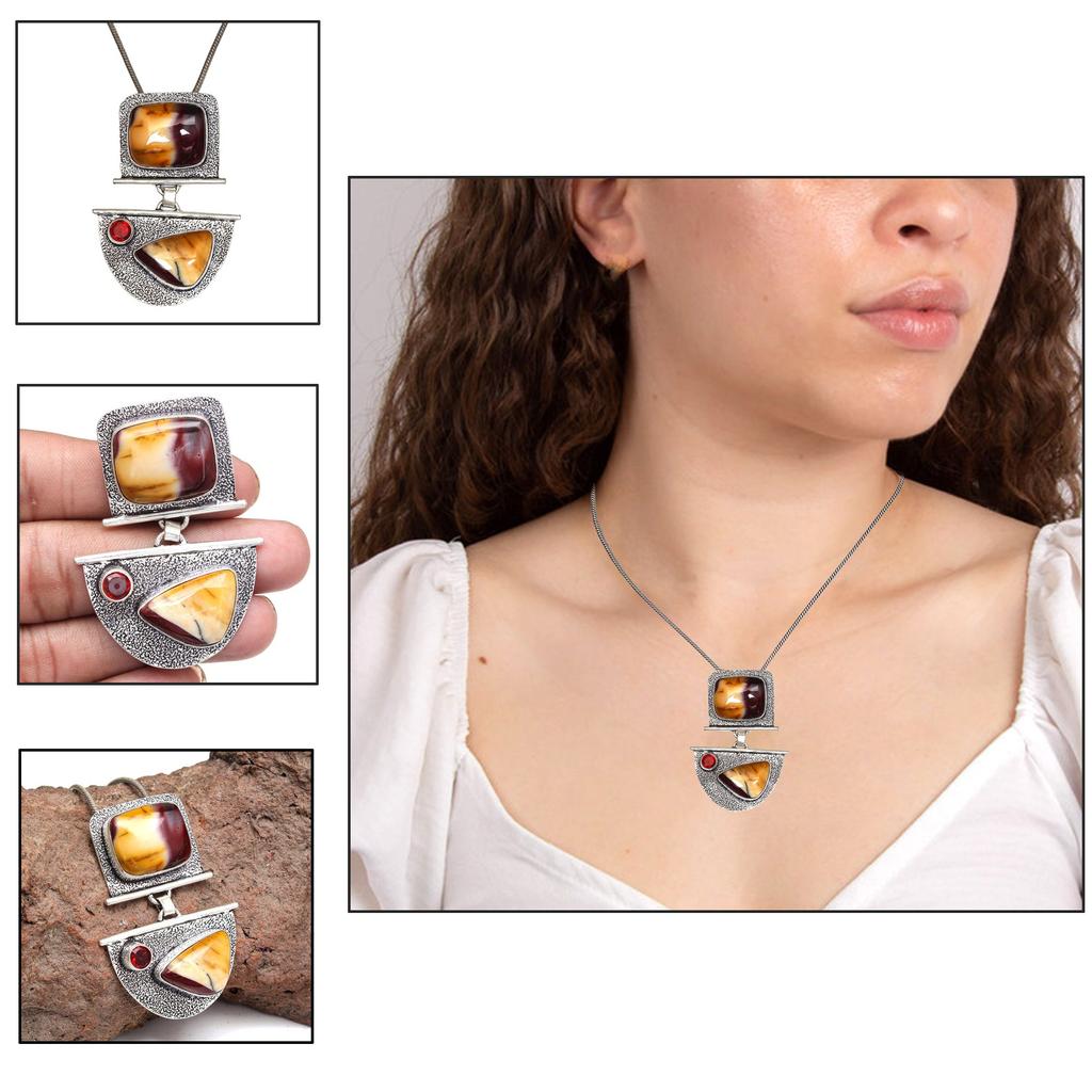 Vintage Designer Wild Horse Jasper Carnelian Garnet Sterling Silver Pendant