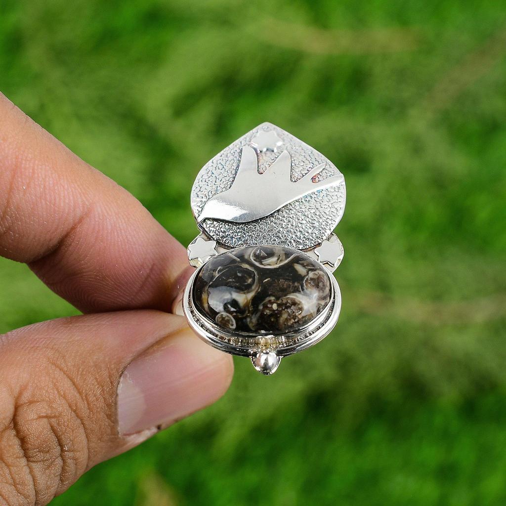 Агат Туррителла Камень 925 Стерлинговое Серебро Заявление Обещание Птица Кольцо Ювелирные Изделия